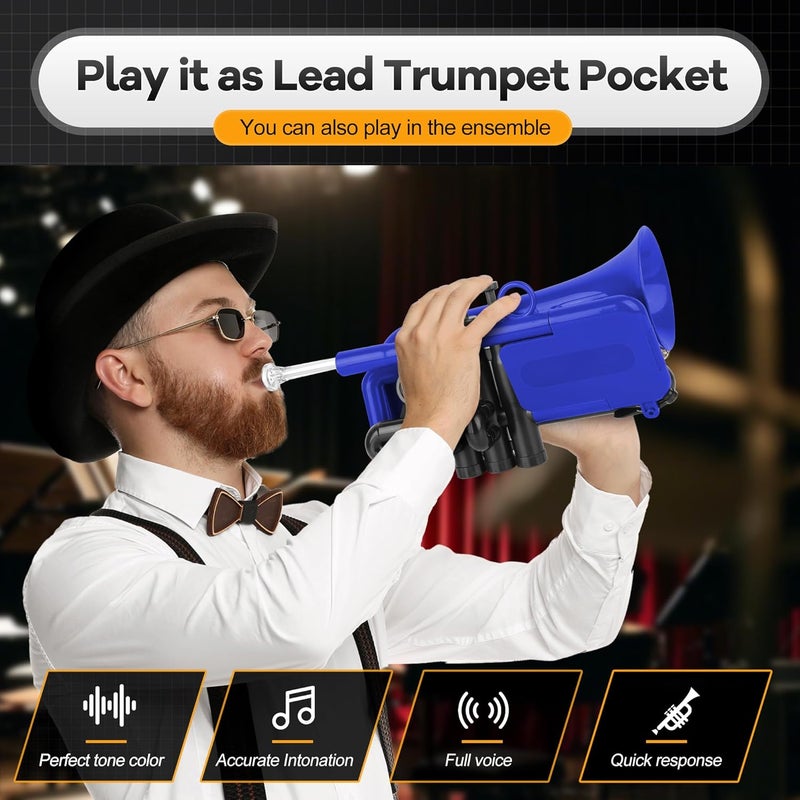 PAMPET DOLPHIN Pocket Trumpet Plastic Bb Trumpet Standard Trumpets for Student Beginner Bb Trumpets Instrument (Blue) - Image 4